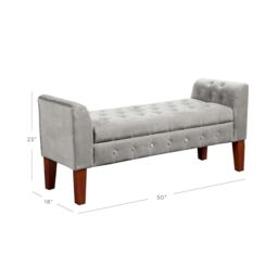 Luxury Living Velvet Ottoman Storage Bench in Grey - thumbnail 3