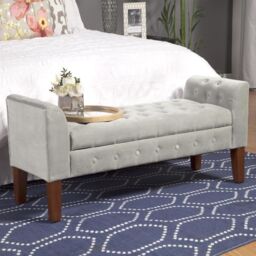 Luxury Living Velvet Ottoman Storage Bench in Grey