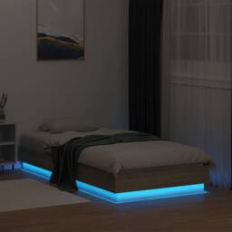 Berkfield Home Durable Bed Frame without Mattress with LED Lights Sonoma Oak 90x in Brown - Size: Single - thumbnail 5