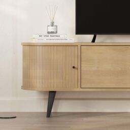 "Decortie Gentle Modern TV Stand with 2 Sliding Doors Storage Cabinet for 65"" TVs in Natural - Size: 2 Pack" - thumbnail 3