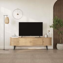 "Decortie Gentle Modern TV Stand with 2 Sliding Doors Storage Cabinet for 65"" TVs in Natural - Size: 2 Pack" - thumbnail 5