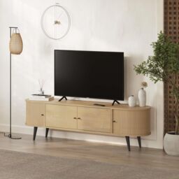 "Decortie Gentle Modern TV Stand with 2 Sliding Doors Storage Cabinet for 65"" TVs in Natural - Size: 2 Pack"