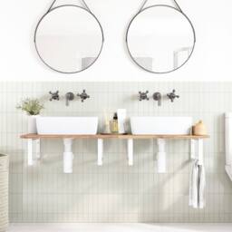 Berkfield Home Basin Shelf Wall Mounted Steel & Solid Wood Acacia in Brown - thumbnail 3