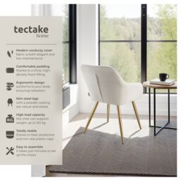 tectake Dining Chair Marilyn Per Piece - Cream/Gold in Cream - Size: 1 Pack - thumbnail 2