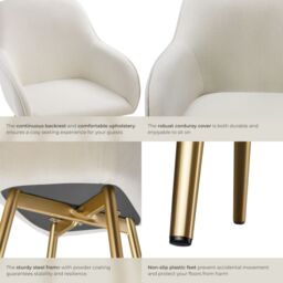 tectake Dining Chair Marilyn Per Piece - Cream/Gold in Cream - Size: 1 Pack - thumbnail 5