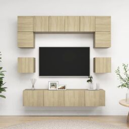 Berkfield Home 8 Piece TV Cabinet Set Sonoma Oak Engineered Wood in Brown - thumbnail 1