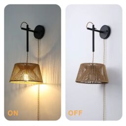 Garwarm Rattan Plug-in Swing Arm Sconce in Brown - thumbnail 7