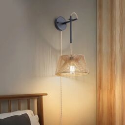Garwarm Rattan Plug-in Swing Arm Sconce in Brown - thumbnail 4