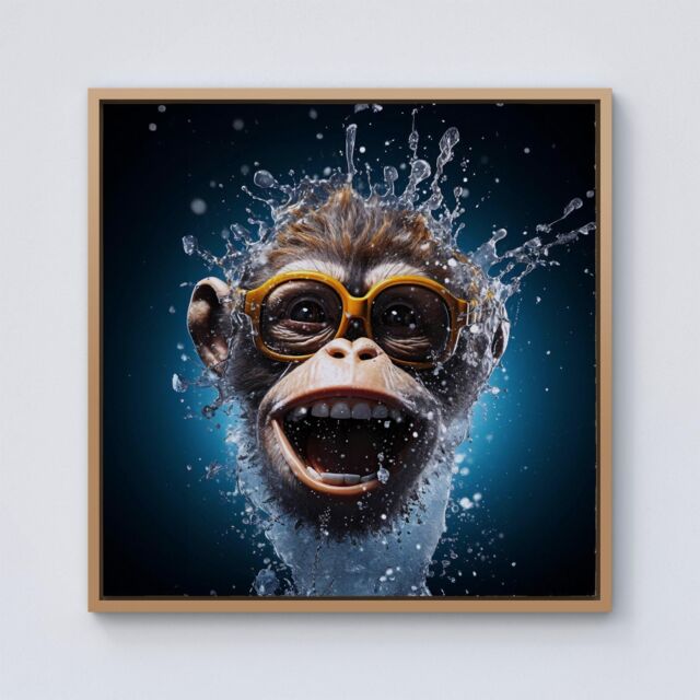 Warren Reed - Designer Splashart Cheeky Chimp Face With Glasses Framed Canvas in Light Brown - Size: w40 inch x h40 inch - image 1