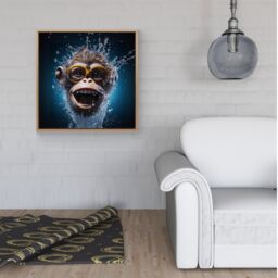Warren Reed - Designer Splashart Cheeky Chimp Face With Glasses Framed Canvas in Light Brown - Size: w40 inch x h40 inch - thumbnail 2