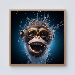 Warren Reed - Designer Splashart Cheeky Chimp Face With Glasses Framed Canvas in Light Brown - Size: w40 inch x h40 inch - thumbnail 1