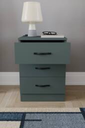 HD Designs Riano 3 Drawer Bedside Cabinet Chest of Drawers in Green - thumbnail 4