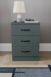 HD Designs Riano 3 Drawer Bedside Cabinet Chest of Drawers in Green - thumbnail 3