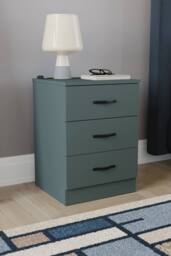 HD Designs Riano 3 Drawer Bedside Cabinet Chest of Drawers in Green - thumbnail 1