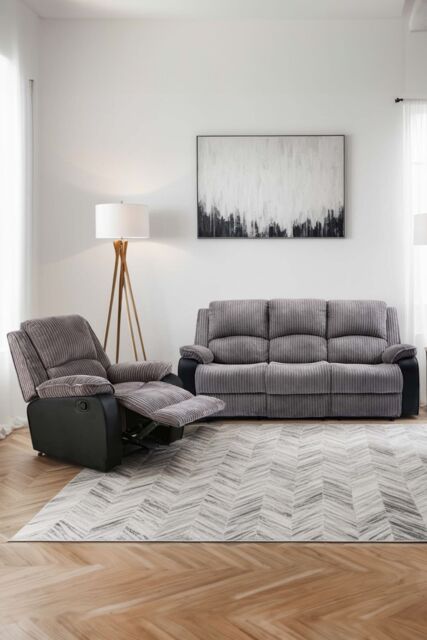 More4Homes Postana Manual Recliner Bonded Leather 1+3 Seater Sofa Set in Grey - image 1