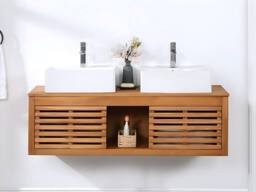 Vente-unique Acacia Wood Wall-Hung Bathroom Unit With Double Basin - 130 Cm in Walnut - thumbnail 1