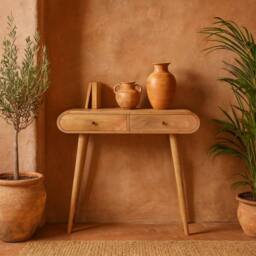Wyld Haus Florence Oval 2 Drawer Mango Wood Console Table Natural Brown - thumbnail 1