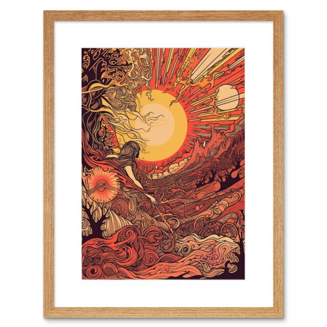 "Artery8 Wall Art Print Venus Sunset Fantasy Landscape Artwork Framed 9X7 Inch in Beige - Size: W7"" x H9""" - image 1