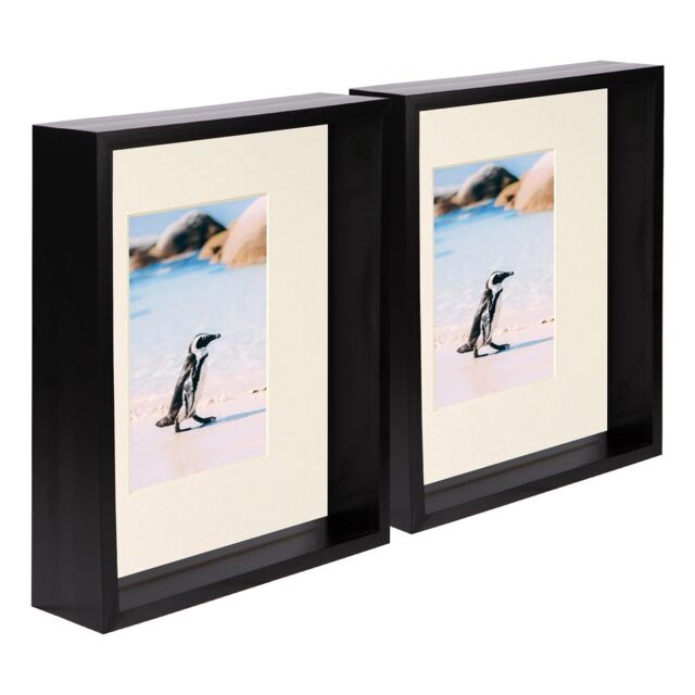 "Nicola Spring 8"" x 10"" 3D Deep Box Photo Frames - 4"" x 6"" Mount - Black - Pack of 2 in Ivory" - image 1