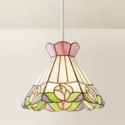ValueLights Evelyn Tiffany Rose Glass Easy Fit Ceiling Light Lamp Shade with Bulb - thumbnail 3