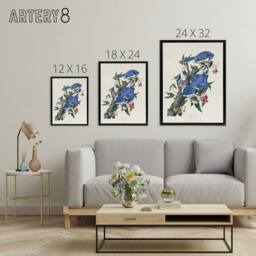 "Artery8 Blue Jay & Trumpet Flowers Audubon Nature Black Framed Canvas Art in White - Size: W24"" x H32""" - thumbnail 4
