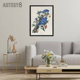 "Artery8 Blue Jay & Trumpet Flowers Audubon Nature Black Framed Canvas Art in White - Size: W24"" x H32""" - thumbnail 3