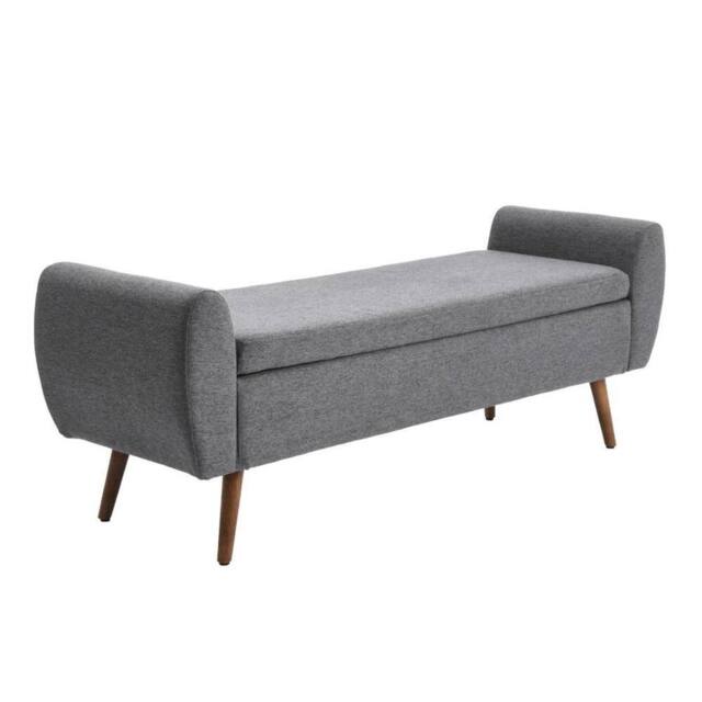 KORVIXA Grey Linen Fabric Upholstered Pouffe Storage Bench - Size: 100 cm x 100 cm - image 1