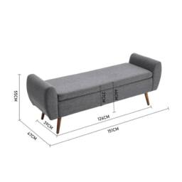 KORVIXA Grey Linen Fabric Upholstered Pouffe Storage Bench - Size: 100 cm x 100 cm - thumbnail 2