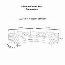 Sofaya Monaco Chesterfield 5 Seater Corner Sofa Couch Velvet Chaise in Black - Size: 220 cm x 70 cm - thumbnail 7