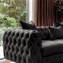 Sofaya Monaco Chesterfield 5 Seater Corner Sofa Couch Velvet Chaise in Black - Size: 220 cm x 70 cm - thumbnail 5