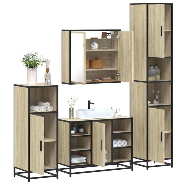 Berkfield Home 4¬†Piece Bathroom Furniture Set¬†Sonoma Oak Engineered Wood in Brown - image 1