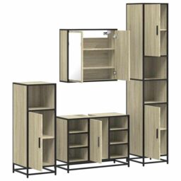 Berkfield Home 4¬†Piece Bathroom Furniture Set¬†Sonoma Oak Engineered Wood in Brown - thumbnail 6