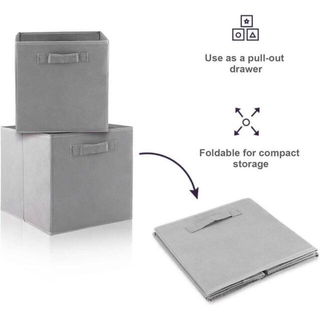 FLAVORA 27x27x28cm-Grey 6PCS Cube Storage Boxs Collapsible Fabric Cubes in Grey - Size: 500mm - image 1
