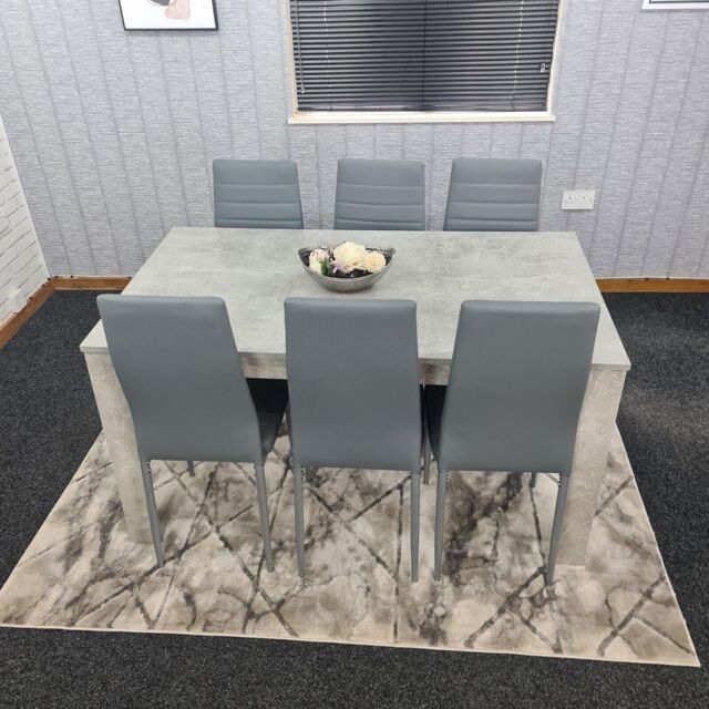 KOSY KOALA Dining Table & 6 Chairs Stone Grey Effect Kitchen Dining Set for 6 - Size: 140 cm x 80 cm - image 1