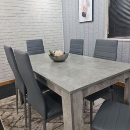 KOSY KOALA Dining Table & 6 Chairs Stone Grey Effect Kitchen Dining Set for 6 - Size: 140 cm x 80 cm - thumbnail 2