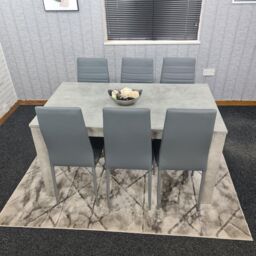 KOSY KOALA Dining Table & 6 Chairs Stone Grey Effect Kitchen Dining Set for 6 - Size: 140 cm x 80 cm - thumbnail 1
