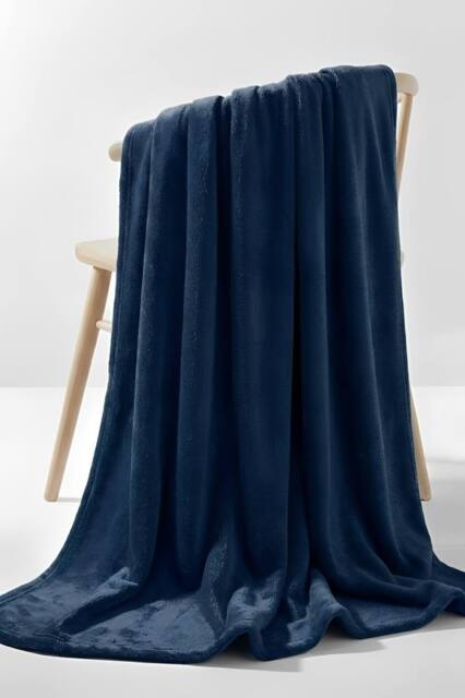 Pamposh Reversible Flannel Fleece Blanket Cozy Sofa Throw in Navy - Size: Small - image 1