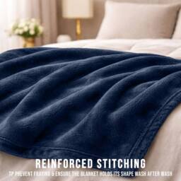 Pamposh Reversible Flannel Fleece Blanket Cozy Sofa Throw in Navy - Size: Small - thumbnail 6