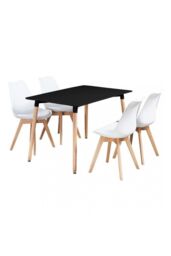 Life Interiors 5PCs Dining Set - a Halo Dining Table & Set of 4 Lorenzo Tulip chairs with Padded Seat in White - thumbnail 1