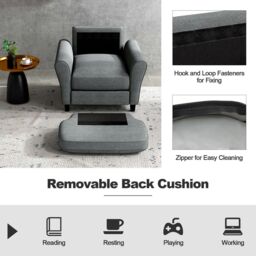 Costway Single Sofa Seat Fabric Upholstered Living Room Chair With Removable Cushion in Grey - thumbnail 4