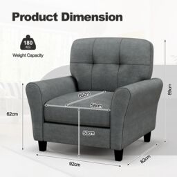Costway Single Sofa Seat Fabric Upholstered Living Room Chair With Removable Cushion in Grey - thumbnail 2
