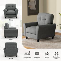Costway Single Sofa Seat Fabric Upholstered Living Room Chair With Removable Cushion in Grey - thumbnail 6