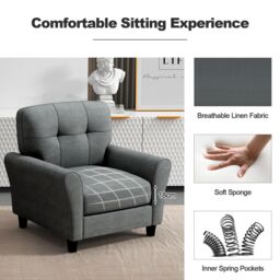Costway Single Sofa Seat Fabric Upholstered Living Room Chair With Removable Cushion in Grey - thumbnail 5