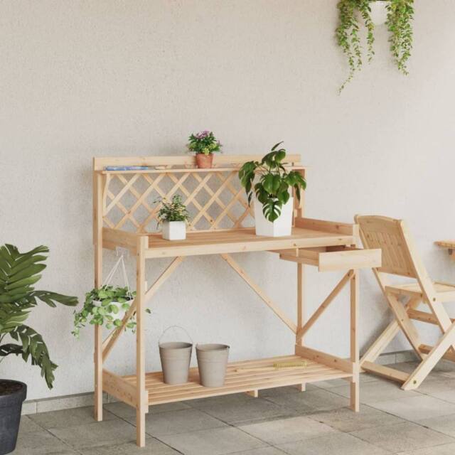 Berkfield Home Potting Bench with Trellis Solid Wood Fir in Light Brown - image 1