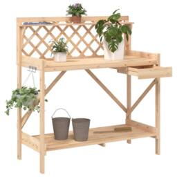 Berkfield Home Potting Bench with Trellis Solid Wood Fir in Light Brown - thumbnail 2
