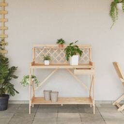 Berkfield Home Potting Bench with Trellis Solid Wood Fir in Light Brown - thumbnail 4
