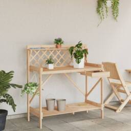 Berkfield Home Potting Bench with Trellis Solid Wood Fir in Light Brown - thumbnail 1
