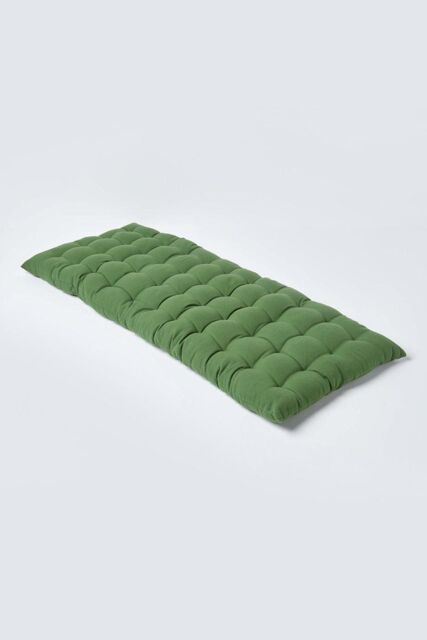 Homescapes Garden Bench Cushion Luxury 2 Seater Cotton Indoor Outdoor Pad, 108 x 42cm in Dark Olive - Size: 108 x 42 cm - image 1