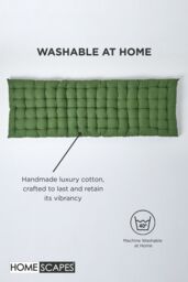 Homescapes Garden Bench Cushion Luxury 2 Seater Cotton Indoor Outdoor Pad, 108 x 42cm in Dark Olive - Size: 108 x 42 cm - thumbnail 6