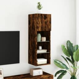 Berkfield Home TV Cabinet with LED Lights Smoked Oak 30.5x30x90 cm in Brown - thumbnail 4
